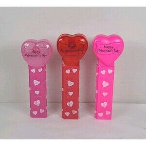 Set Of 3 Different Red Pink Pez Dispensers Heart Stems Valentines Toys